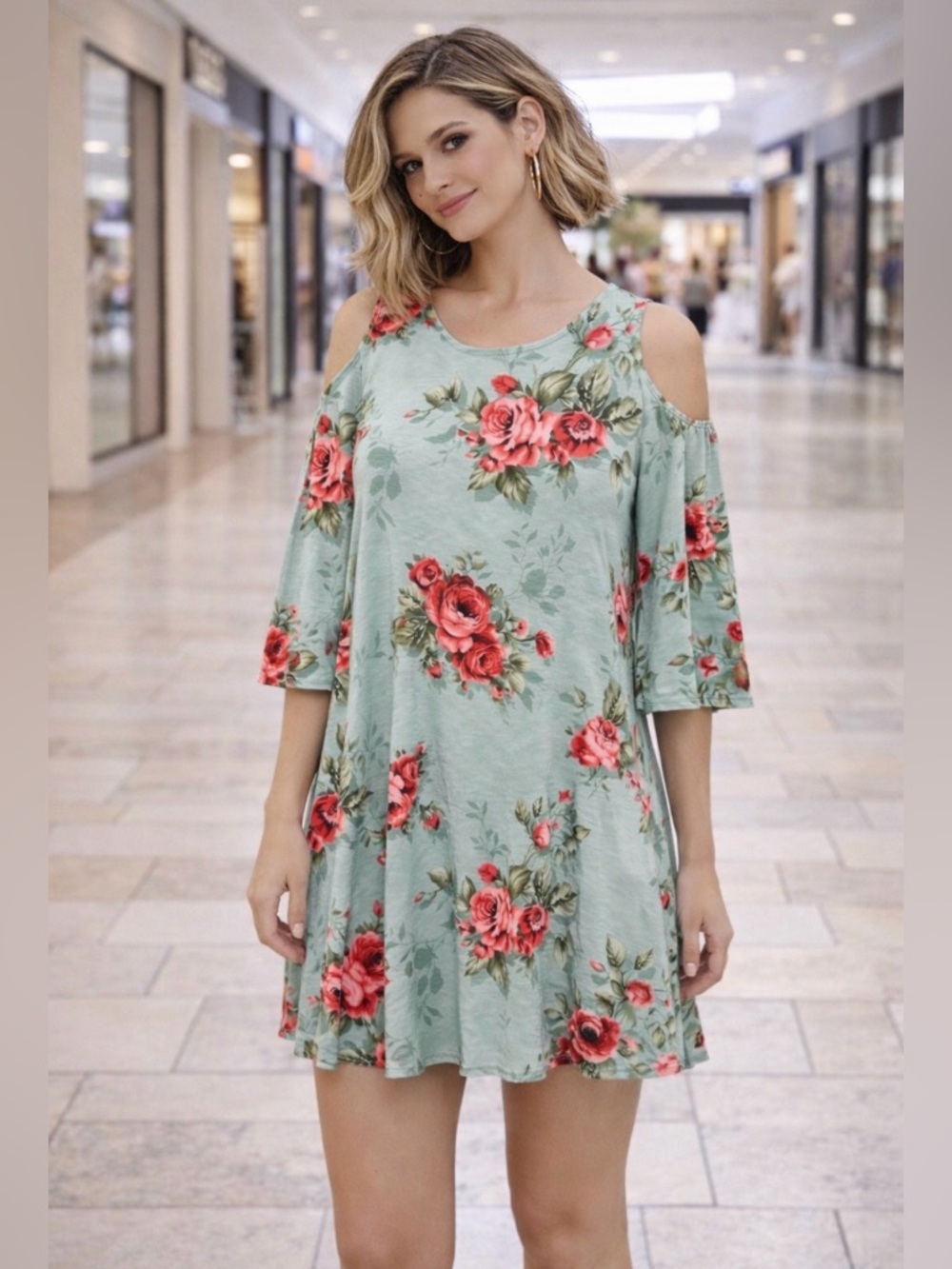 Boutique cold shoulder floral midi dress